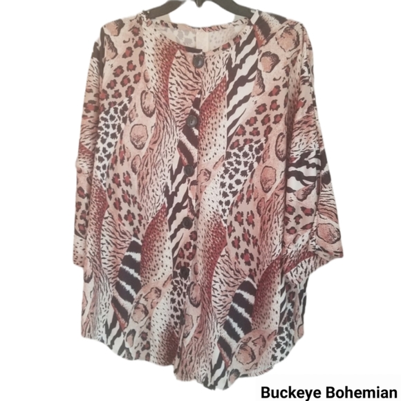 Vintage Large - 2X Animal Print Cardigan Top - Picture 1 of 6